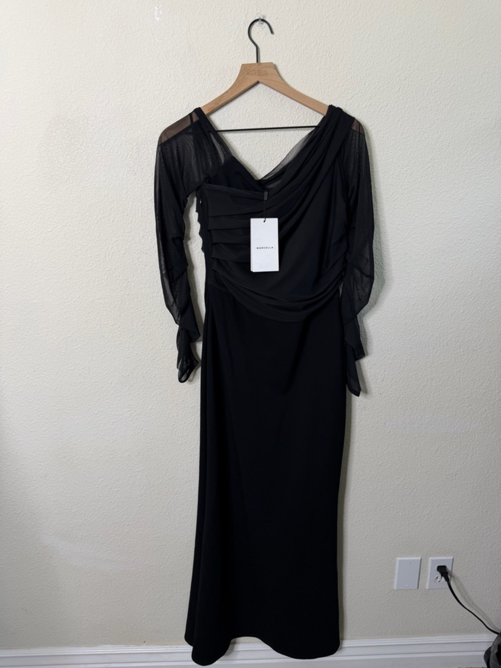 NWT Marcella Black Monroe Dress European Ponte & Mesh Gown Womens Size M - Picture 8 of 13